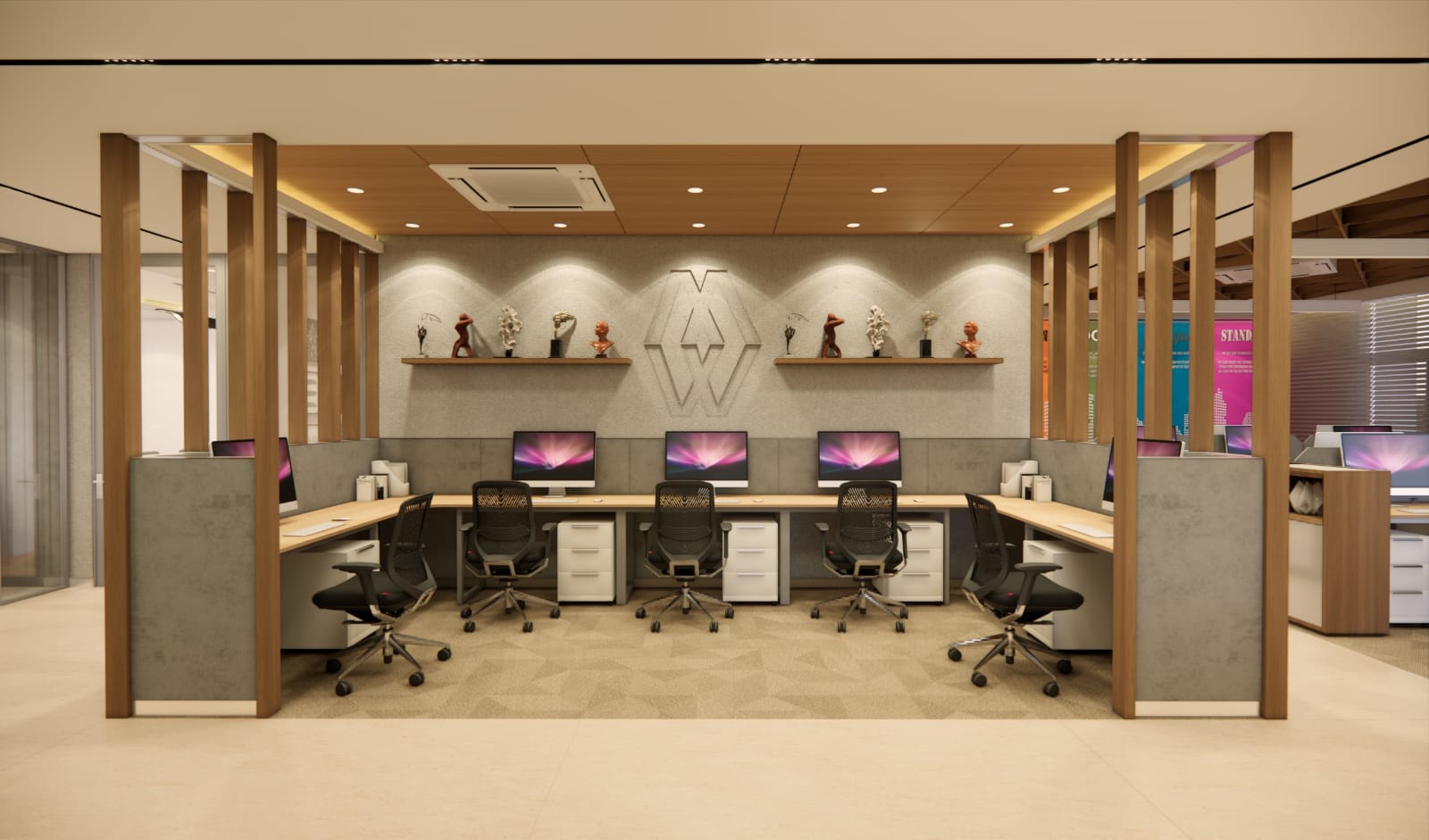 Open-plan workspace and ceiling services